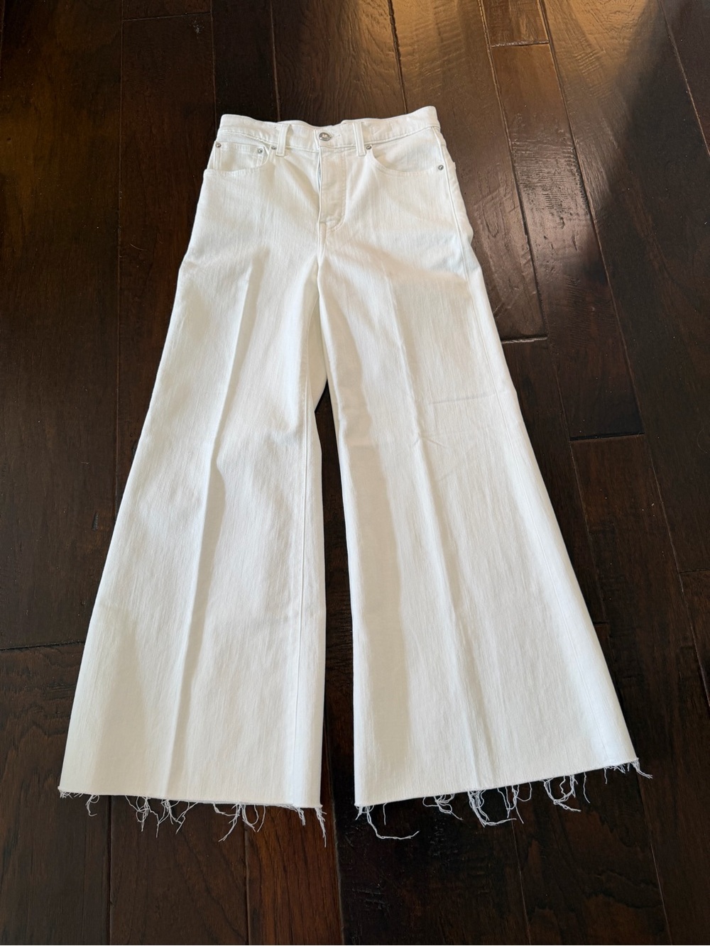 Madewell White Frayed Wide-Leg Jeans